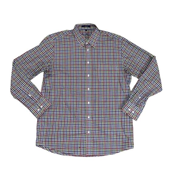 Alan Flusser Plaid Button Up Long Sleeve Mens Shirt size Large - Picture 1 of 5